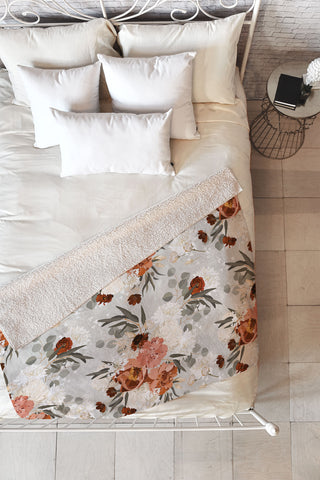 Iveta Abolina Peonies Sage Fleece Throw Blanket