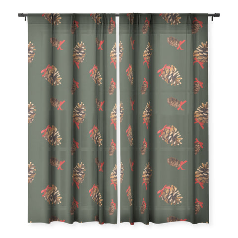 Iveta Abolina Pine Cones and Ribbons Sheer Window Curtain