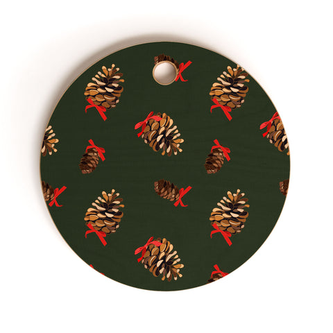 Iveta Abolina Pine Cones and Ribbons Cutting Board Round