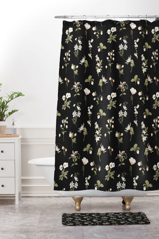 Iveta Abolina Pineberries Botanicals Black Shower Curtain And Mat