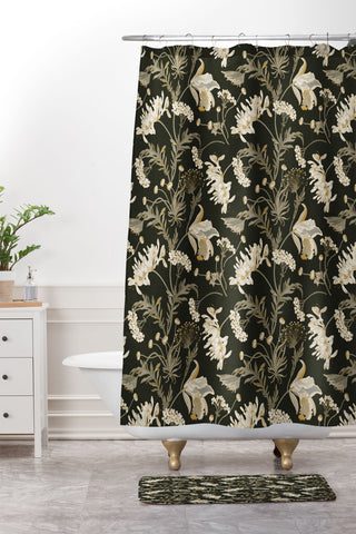 Iveta Abolina Poesie French Garden Charcoal Shower Curtain And Mat