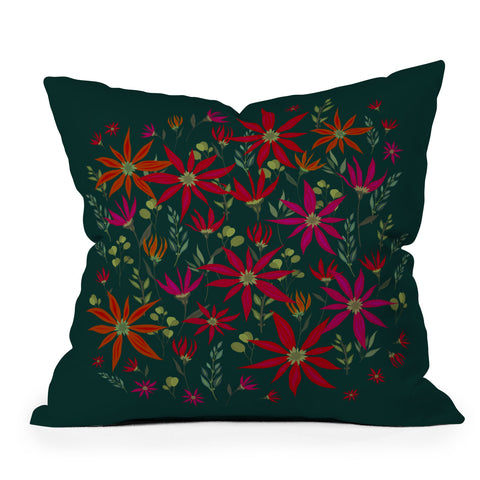Iveta Abolina Poinsettia Emerald Outdoor Throw Pillow