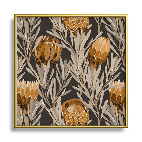 Iveta Abolina Protea Large Deep Brown Square Metal Framed Art Print