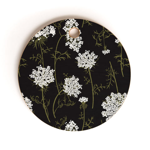 Iveta Abolina Queen Anne Lace Charcoal Cutting Board Round