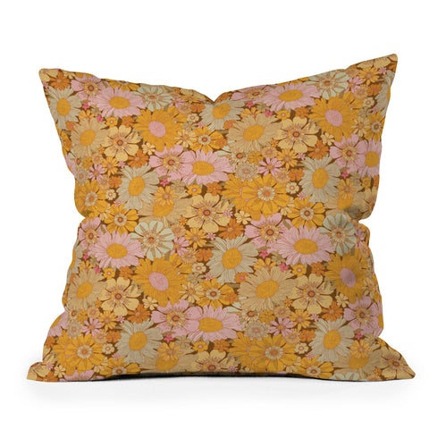 Iveta Abolina Retro Florals 70s Brown Outdoor Throw Pillow