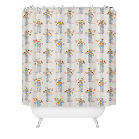 Iveta Abolina Strawberries in my Blue Boots Shower Curtain