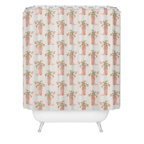 Iveta Abolina Strawberries in my Pink Boots Shower Curtain