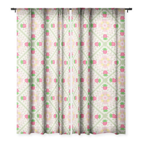 Iveta Abolina Strawberry Crochet Green Sheer Window Curtain
