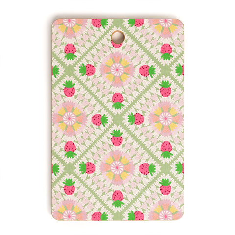 Iveta Abolina Strawberry Crochet Green Cutting Board Rectangle