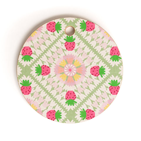 Iveta Abolina Strawberry Crochet Green Cutting Board Round
