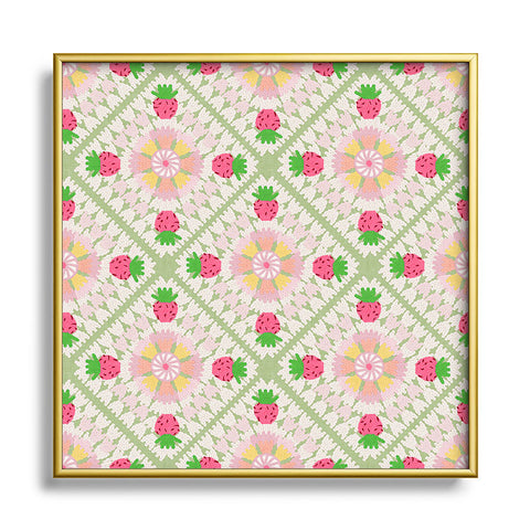 Iveta Abolina Strawberry Crochet Green Square Metal Framed Art Print