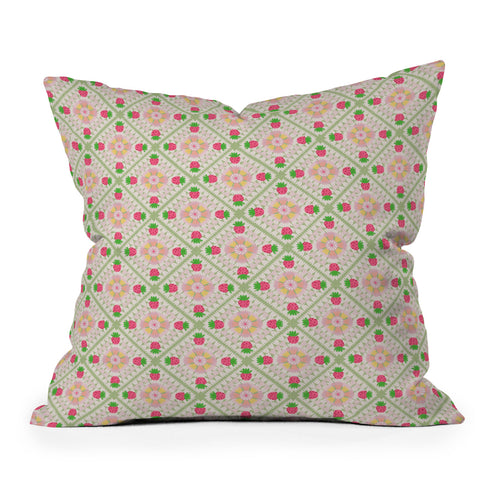 Iveta Abolina Strawberry Crochet Green Outdoor Throw Pillow
