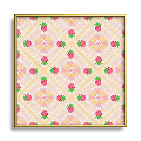 Iveta Abolina Strawberry Crochet Yellow Square Metal Framed Art Print