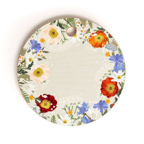 Iveta Abolina Summer Blooms Soft Sage Cutting Board Round