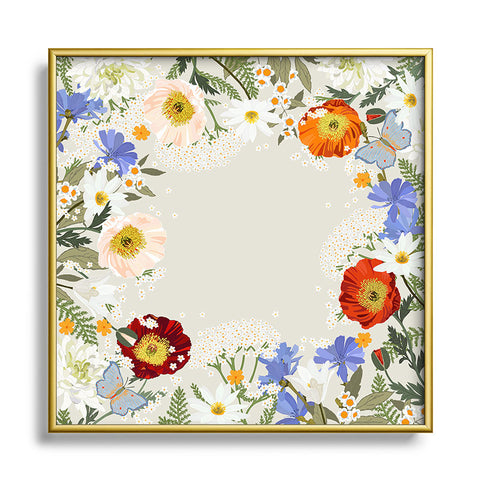 Iveta Abolina Summer Blooms Soft Sage Square Metal Framed Art Print