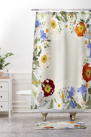 Iveta Abolina Summer Blooms Soft Sage Shower Curtain And Mat