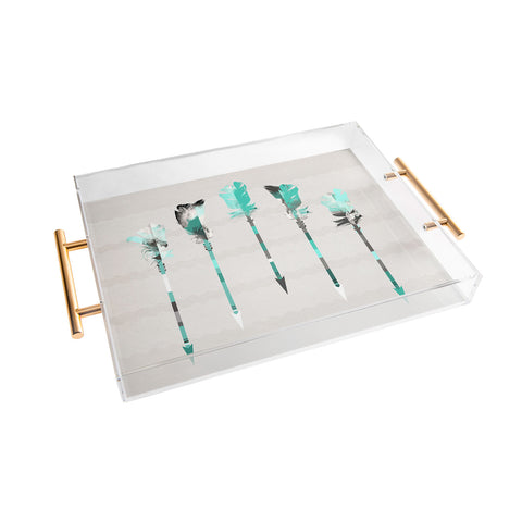 Iveta Abolina Teal Feathers Acrylic Tray