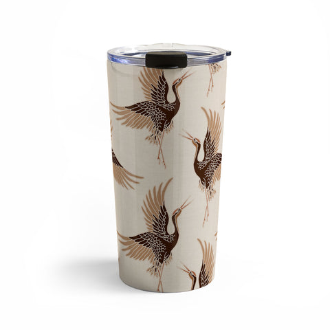 Iveta Abolina Terracotta Cranes Cream Travel Mug
