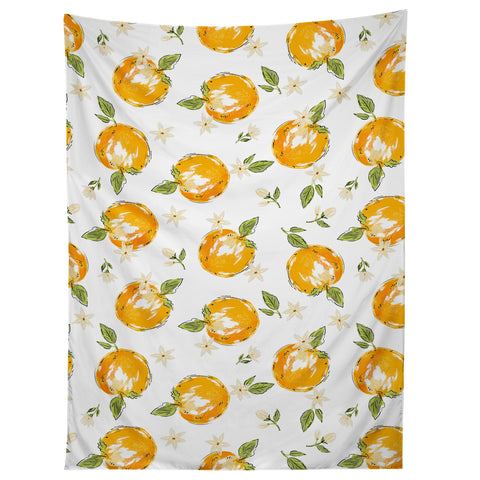 Iveta Abolina Tossed Oranges on White Tapestry