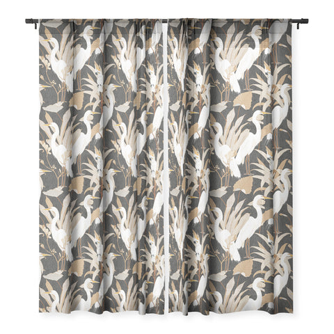 Iveta Abolina White Cranes Cockatoo Sheer Window Curtain