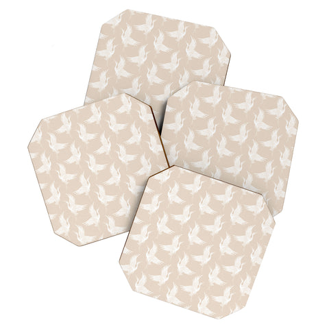 Iveta Abolina White Cranes Cream Coaster Set