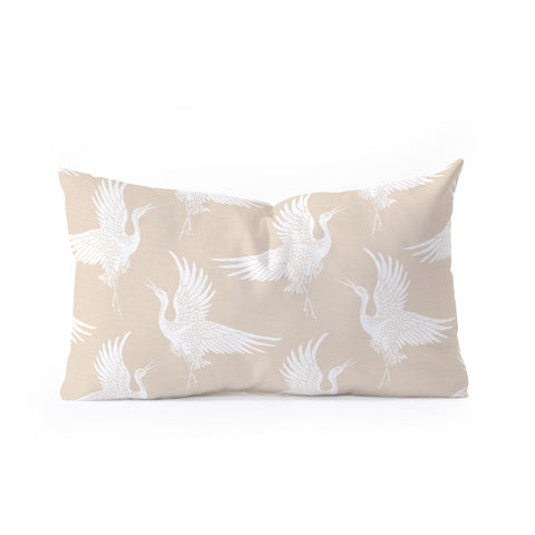 Iveta Abolina White Cranes Cream Oblong Throw Pillow