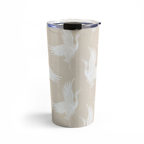 Iveta Abolina White Cranes Cream Travel Mug