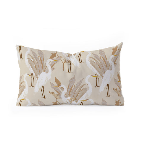 Iveta Abolina White Cranes Linen Oblong Throw Pillow