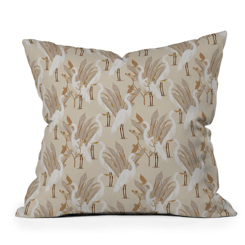 Iveta Abolina White Cranes Linen Outdoor Throw Pillow