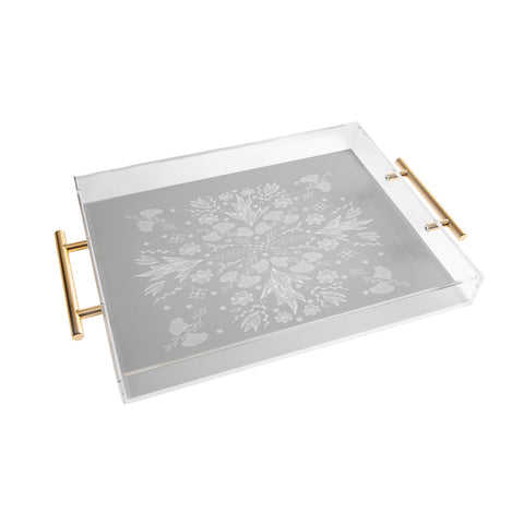 Iveta Abolina White Floral Gray II Acrylic Tray