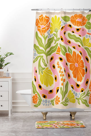 Jaclyn Caris Snake in the Garden Shower Curtain And Mat