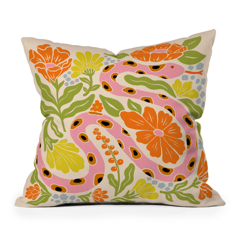Jaclyn Caris Snake in the Garden Throw Pillow