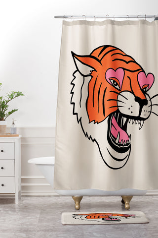 Jaclyn Caris Tiger Heart Eyes Shower Curtain And Mat