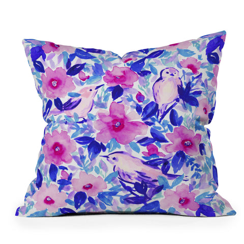 Jacqueline Maldonado Birds n Flowers Blue Outdoor Throw Pillow