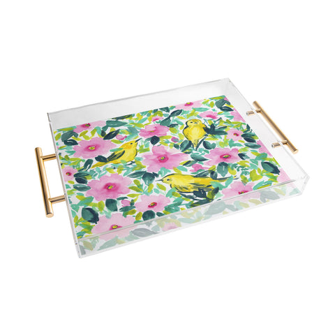 Jacqueline Maldonado Birds n Flowers Yellow Acrylic Tray