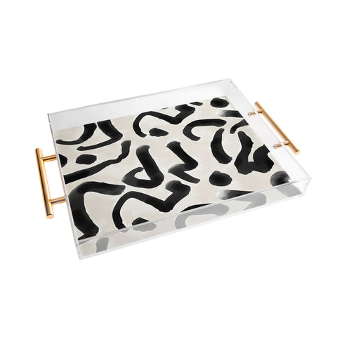 Jacqueline Maldonado Black Brushstroke Ecru Acrylic Tray