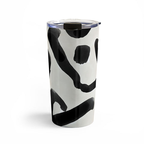 Jacqueline Maldonado Black Brushstroke Ecru Travel Mug