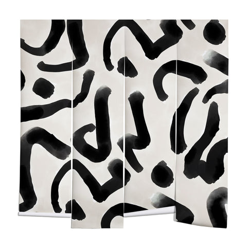 Jacqueline Maldonado Black Brushstroke Ecru Wall Mural