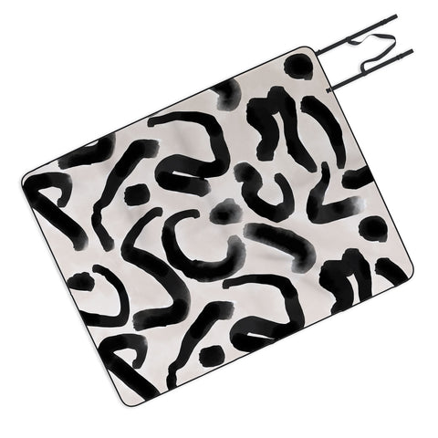 Jacqueline Maldonado Black Brushstroke Ecru Picnic Blanket
