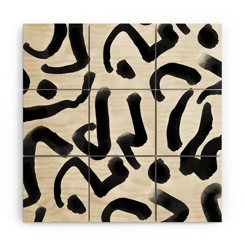 Jacqueline Maldonado Black Brushstroke Ecru Wood Wall Mural