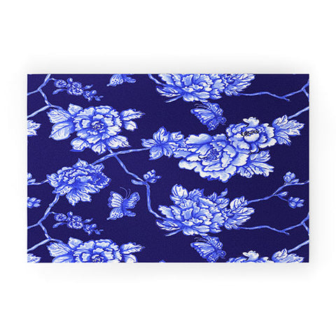 Jacqueline Maldonado Chinoserie Floral Navy Welcome Mat
