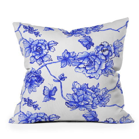 Jacqueline Maldonado Chinoserie Floral White Outdoor Throw Pillow
