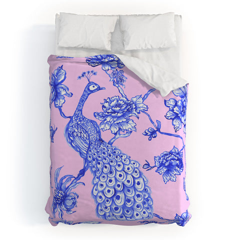 Jacqueline Maldonado Chinoserie Peacock Blush Duvet Cover