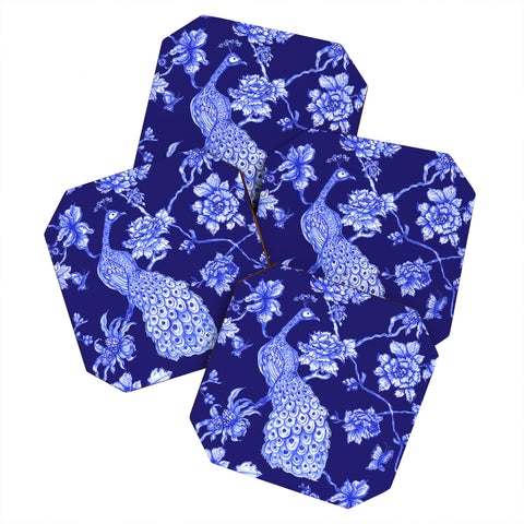 Jacqueline Maldonado Chinoserie Peacock Navy Coaster Set