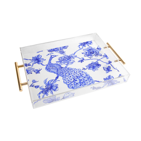 Jacqueline Maldonado Chinoserie Peacock White Acrylic Tray