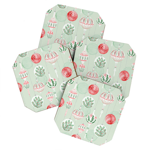 Jacqueline Maldonado Christmas Ornaments Green Coaster Set