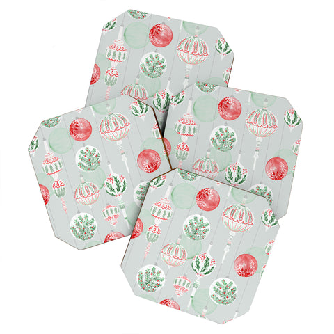 Jacqueline Maldonado Christmas Ornaments Grey Coaster Set