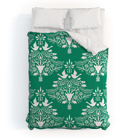 Jacqueline Maldonado Christmas Paper Cutting Green Duvet Cover