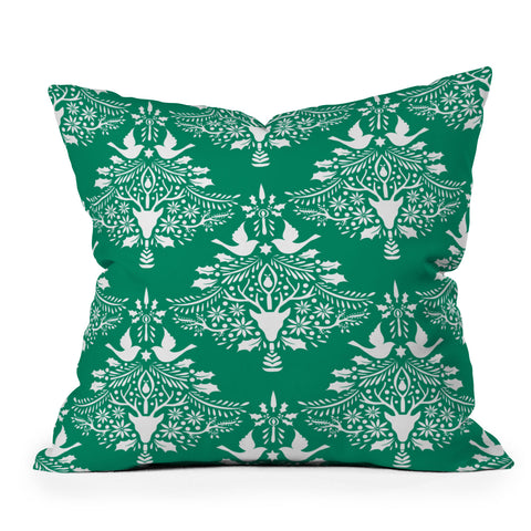 Jacqueline Maldonado Christmas Paper Cutting Green Outdoor Throw Pillow