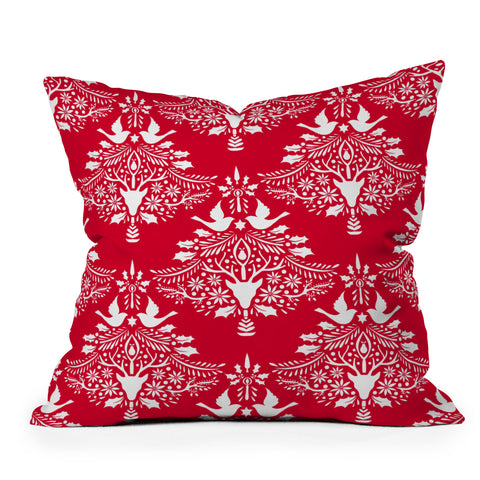Jacqueline Maldonado Christmas Paper Cutting Red Outdoor Throw Pillow